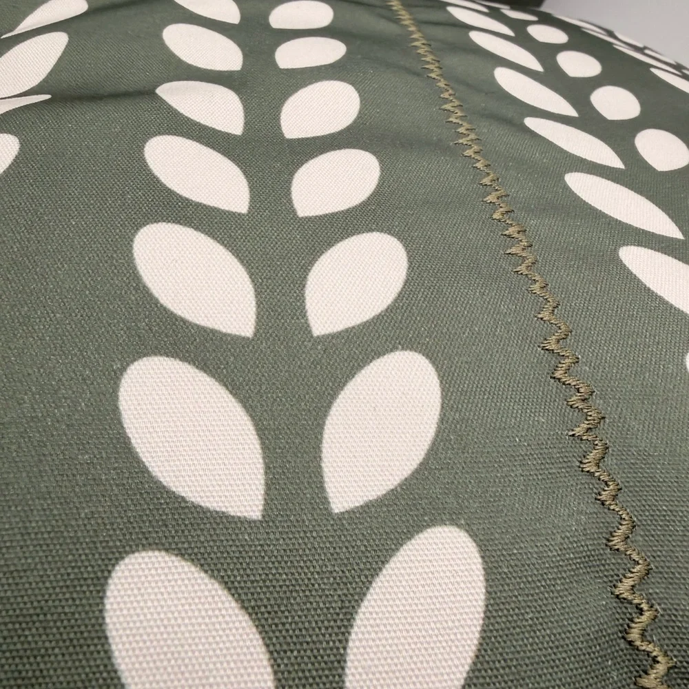 Set of 3 Green Decorative Throw Pillows with White Leaf Pattern